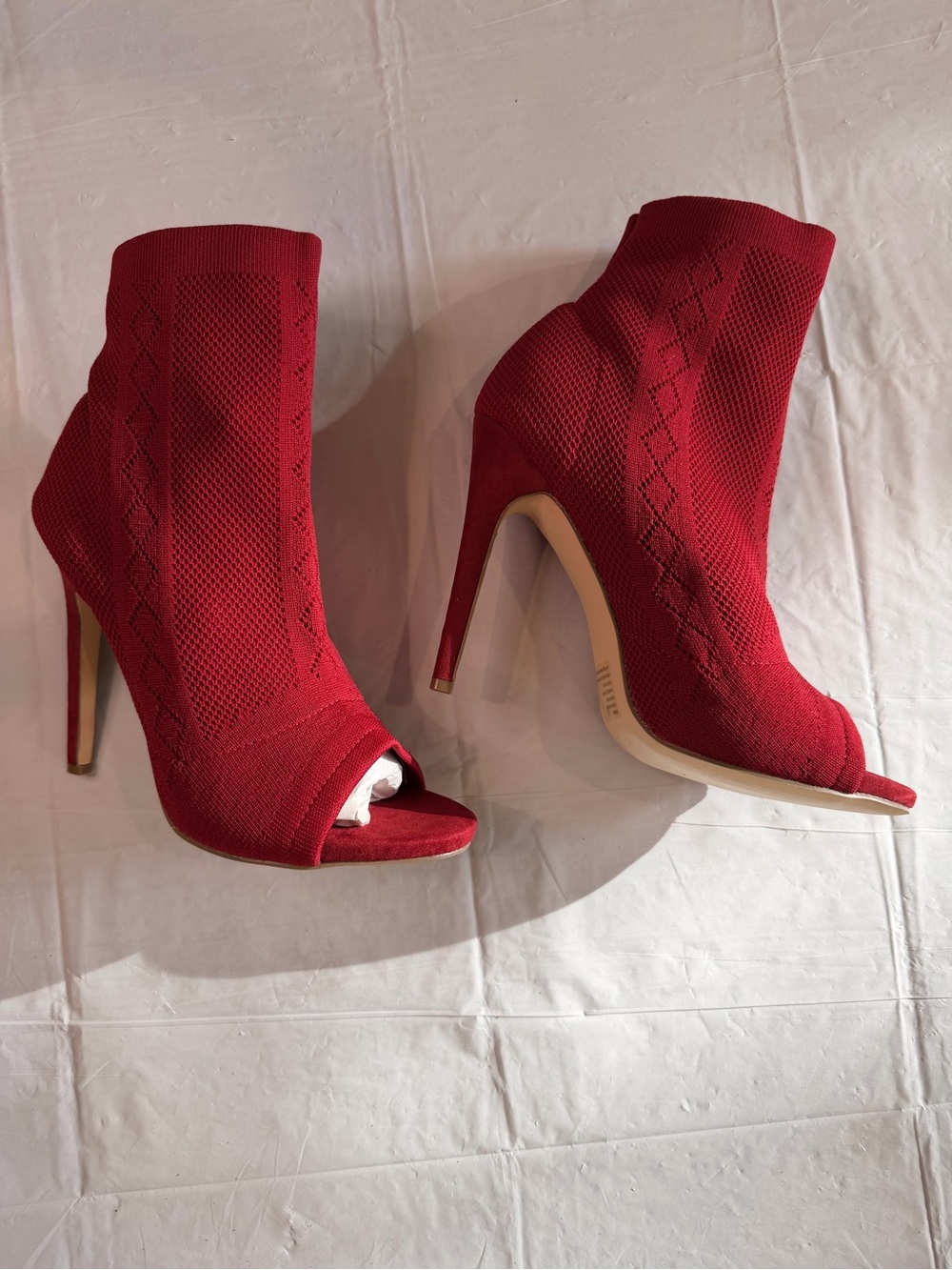 JustFab Red Knit Peep Toe Sock Booties Stiletto Heels Size 8.5 - Picture 2 of 5